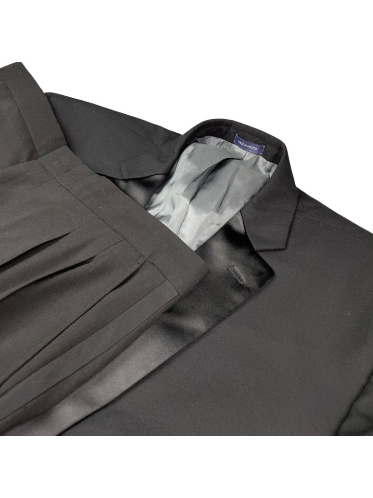 Stafford Men's Satin Lapel 1-Button Classic Fit Tuxedo Suit Black 52l | 38x28
